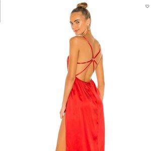 Fleur du Mal Silk Midi Length Dress in Red | Size XS